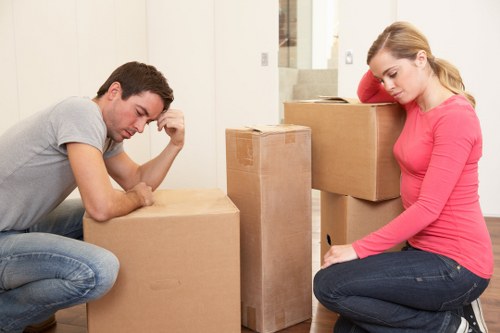 Packed office boxes and equipment ready for relocation